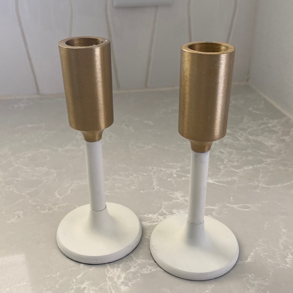 Gold & White Candlestick Holders